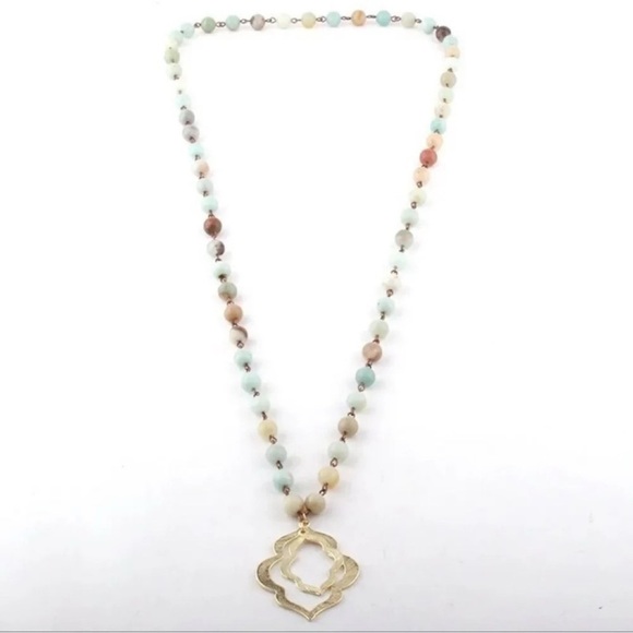 Anthropologie Amazonite Natural Stone Lotus Necklace - Picture 4 of 5